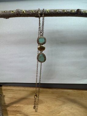 Turquoise Stone Pendant Necklace - Gold Chain